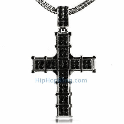 All Black Cluster Bling Chain & Cross Combo