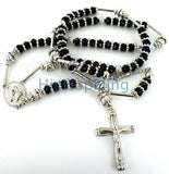 Black Raw Ice Silver Bling Bling Rosary Necklace