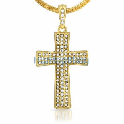 3 Row Cross Gold Bling Bling Chain Small