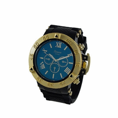 Blue Dial Gold Bezel Rubber Sports Watch