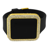 Bling Bling Gold Rectangle LED Touch Screen Watch Black Band