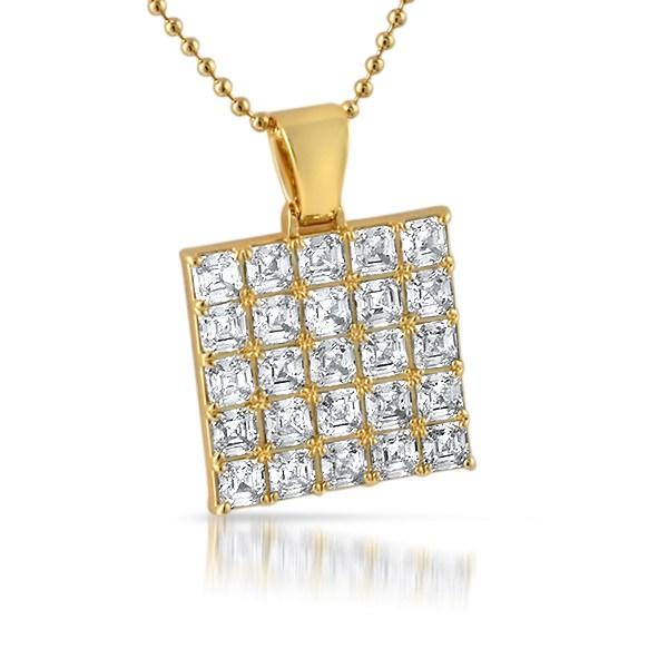 Asscher Cut CZ Bling Bling Gold Block Pendant