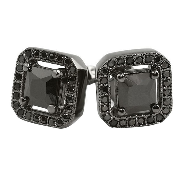 Black CZ Princess Ice Island Bling Bling Earrings
