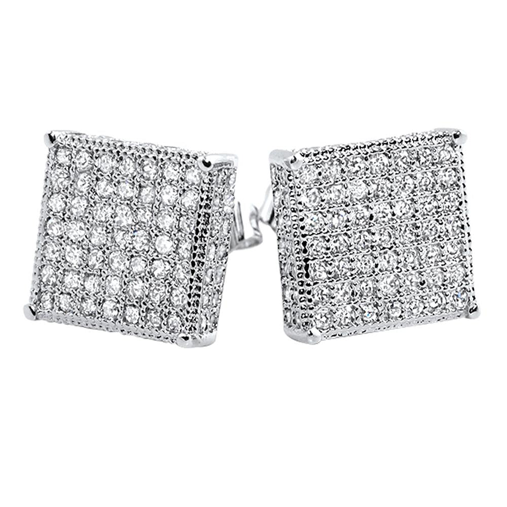 3D Box XL CZ Micro Pave Bling Bling Earrings