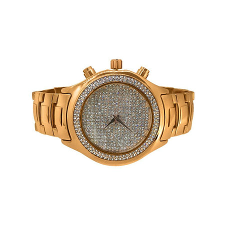 Gold Sports .25 Carat Diamond Bling Watch White Pearl Dial