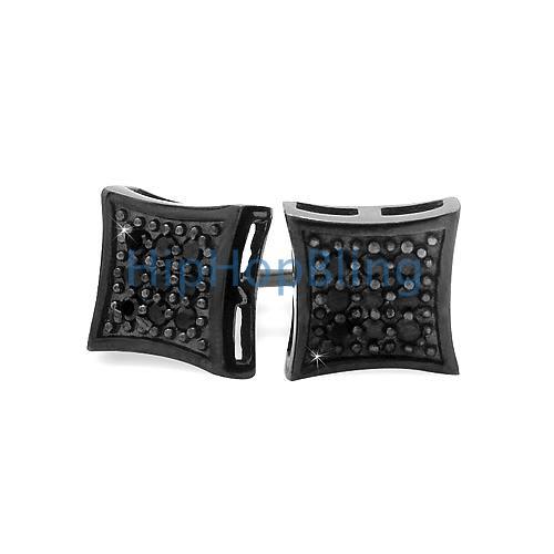 All Black Small Kite Silver CZ Micro Pave Bling Earrings