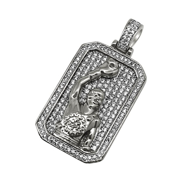 .925 Silver Rhodium Boxing Champion CZ Bling Bling Pendant