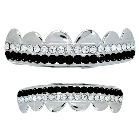 Heart Teeth Silver Grillz Top Bottom Set