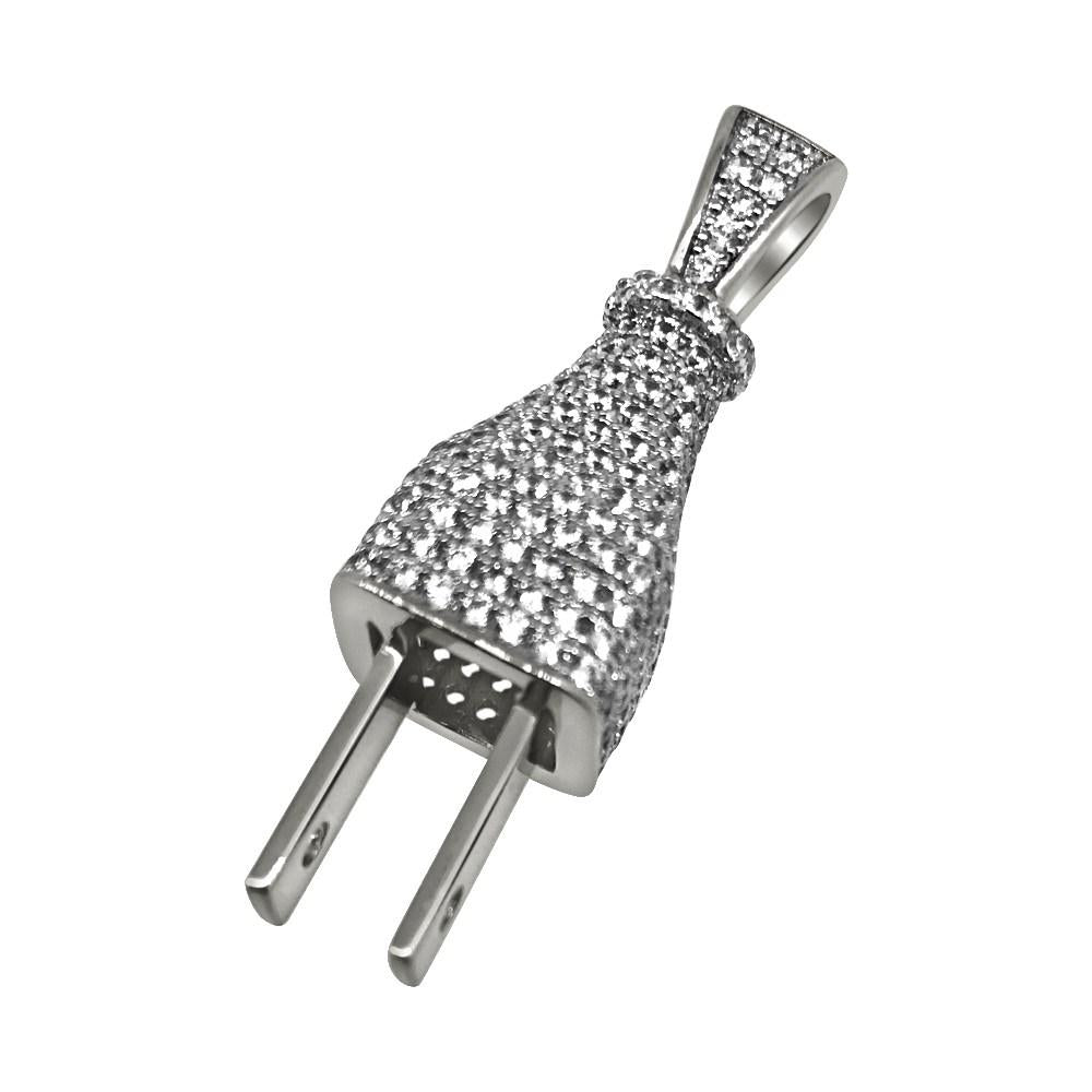 .925 Silver Plug 3D Mini CZ Rhodium Bling Bling Pendant