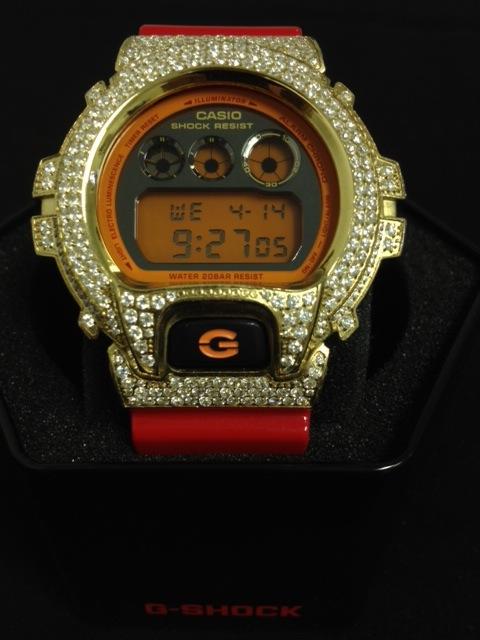 Iced Out Gold G Shock Red Watch DW6900