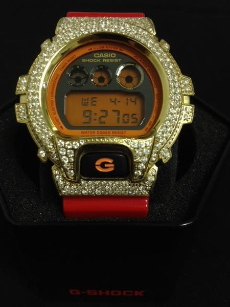 Iced Out Gold G Shock Red Watch DW6900