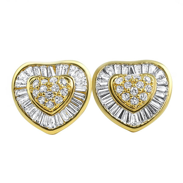 Heart XL Gold Baguette CZ Bling Bling Earrings