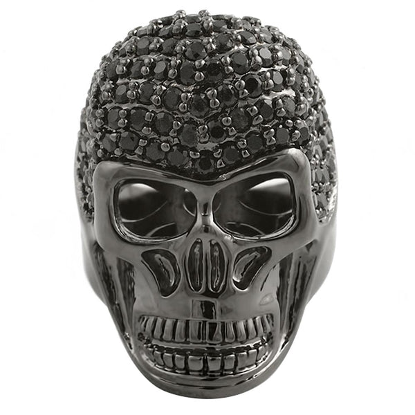3D Black Skull CZ Mens Bling Bling Ring