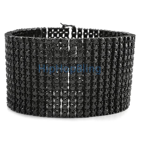 Prong Set 12 Row CZ Black Bling Bling Bracelet