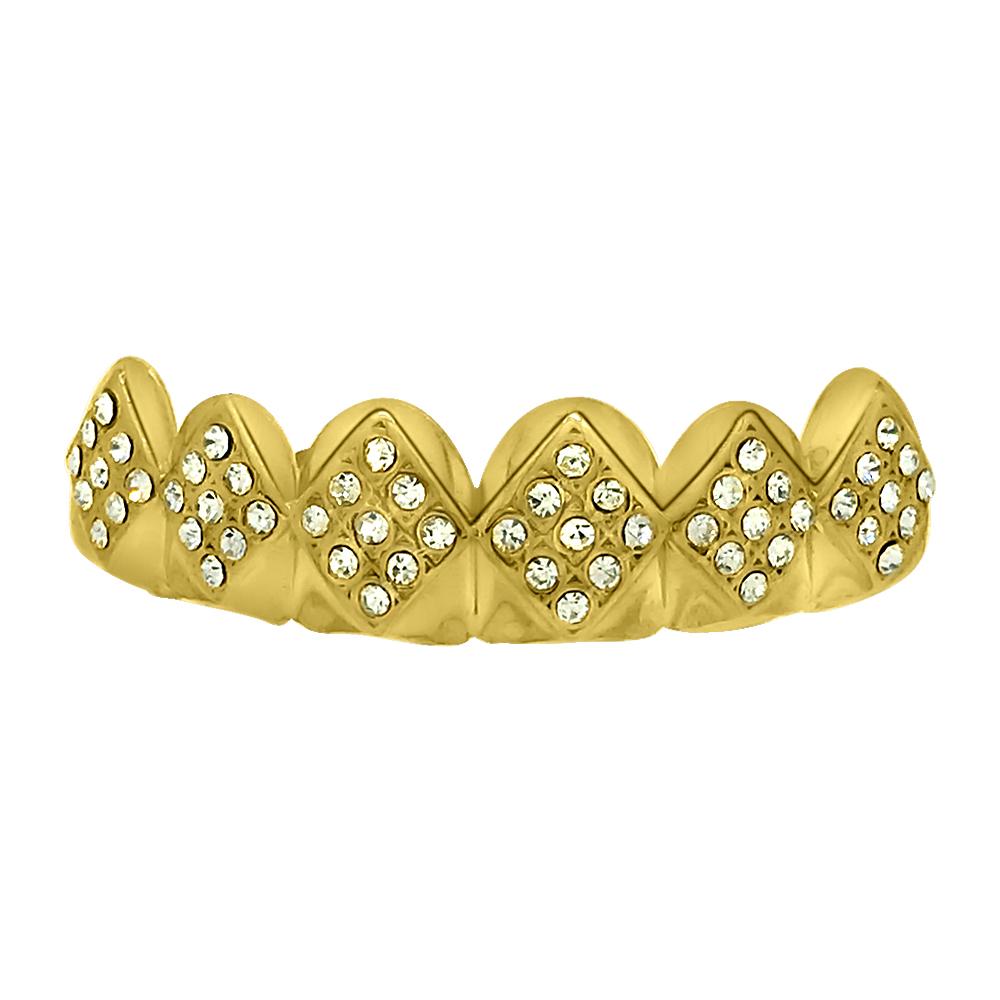 Diamond Bling Bling Gold Grillz Top Teeth