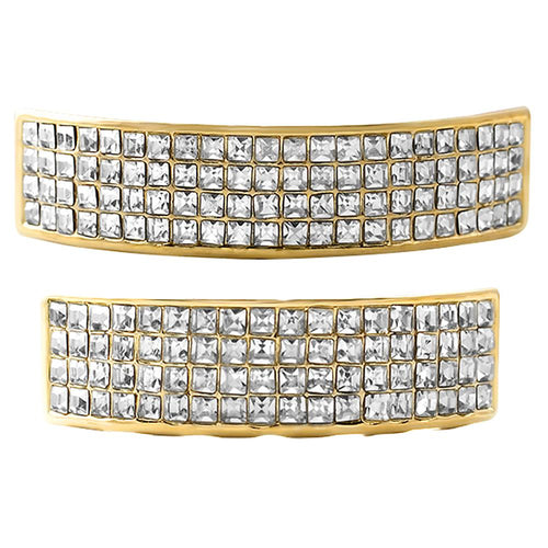 Gold 4 Row Princess Cut Grillz Top & Bottom Set
