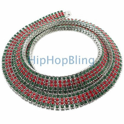 Red & Green Italy 3 Row Bling Bling Chain