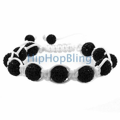 Jet Black White Rope Disco Ball Bling Bracelet
