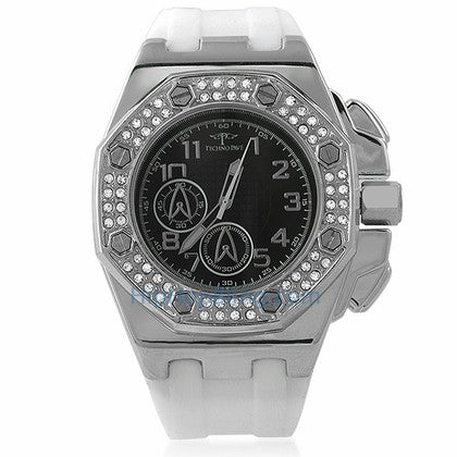 3D 6 Row Bling Watch White Bullet Band