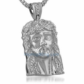 Rhodium Jesus Iced Pendant Detailed Piece