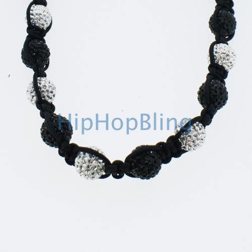 Premium Black & White Disco Ball Necklace Black Rope