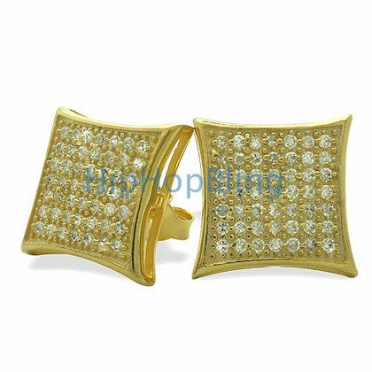 Yellow CZ Diamond Round Stud Earrings Gold