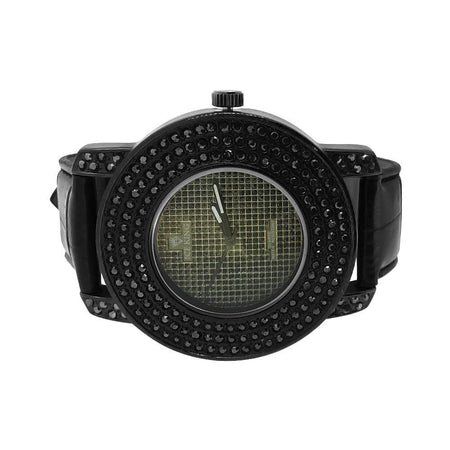 All Black Bling Bling Watch 3 Rows Under Glass
