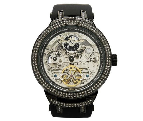 Black Skeleton Watch Joe Rodeo 2.20ct Diamonds