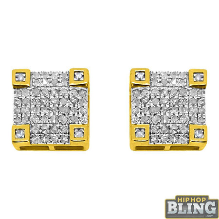 Small Puffed Box Gold Vermeil CZ Micro Pave Earrings .925 Silver