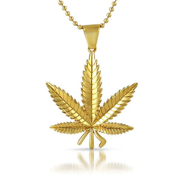 Gold Marijuana Pot Leaf Detailed Pendant