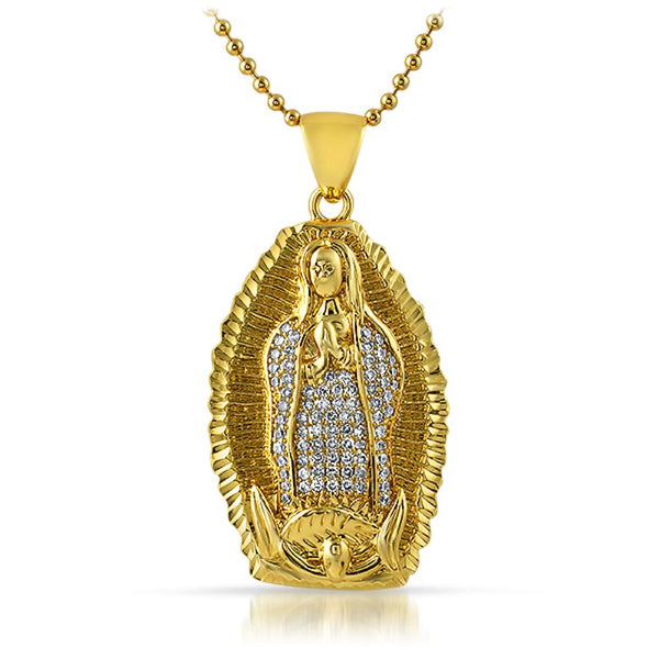 Diamond Cut Guadalupe Gold CZ Iced Out Pendant