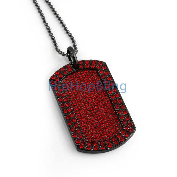 Red Blizzard Bling Bling Dog Tag & Chain