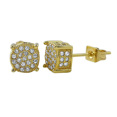 360 Round Gold CZ Micro Pave Bling Earrings