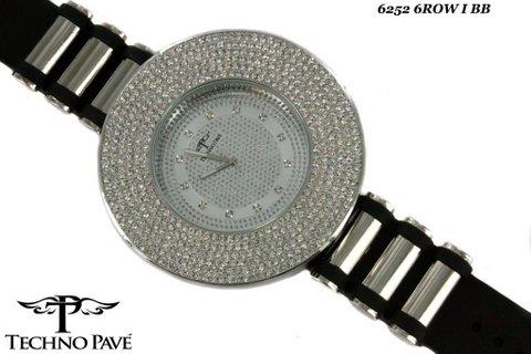 6 Row Bling Bling Techno Pave Watch Black Bullet Band