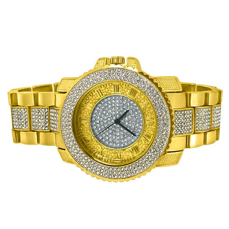 Bling Bling Gold Mesh Band Round LED Touch Screen Watch