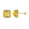 Rose Cut Canary CZ Halo Gold Bling Bling Earrings