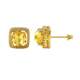 Rose Cut Canary CZ Halo Gold Bling Bling Earrings