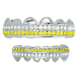 Yellow White 2 Row Iced Out Grillz Top Bottom Set