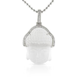 Carved Frosted Crystal Buddha Pendant Rhodium CZ Hair Outline