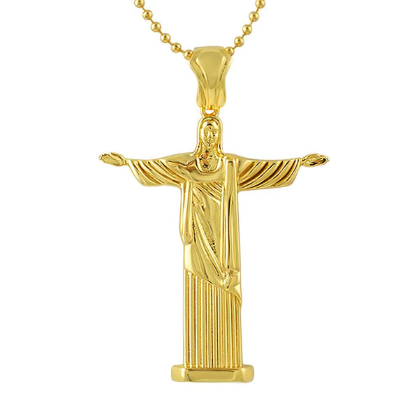 Gold Christ the Redeemer Large Detailed Pendant