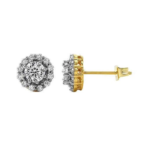 Gold Flower Iced Out CZ Earrings