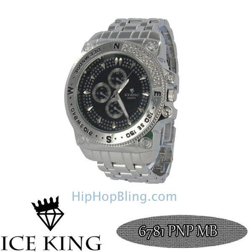 Bling Chrono Silver Watch Black Dial