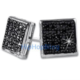 Medium Box Black CZ Micro Pave Bling Earrings .925 Silver