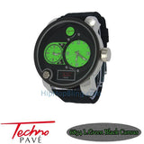 Green Dual Time Zones Silver Watch Black Canvas Band