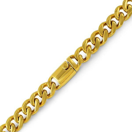 CZ Clasp 10MM Cuban Chain Gold Stainless Steel