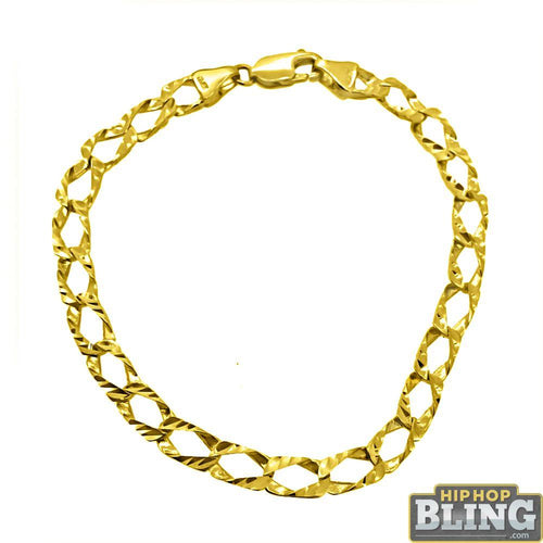Diamond Cut 10K Yellow Gold Cuban Bracelet 7MM