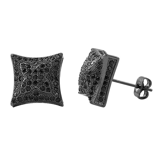 3D X Kite Black CZ Micro Pave Hip Hop Earrings