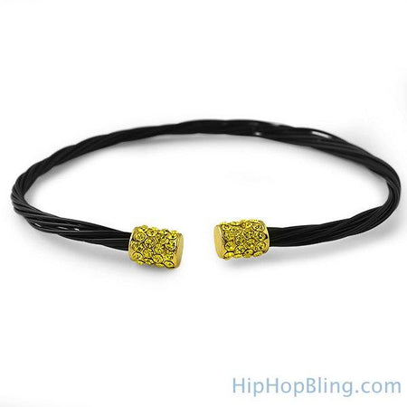 Rare Canary & Black Block 4 Row Hip Hop Bracelet