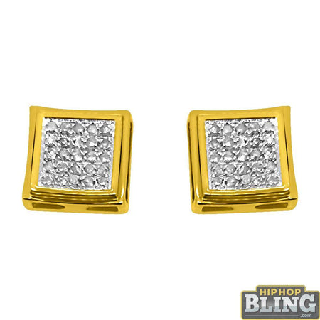 XXL Box Gold Vermeil CZ Micro Pave Bling Earrings .925 Silver
