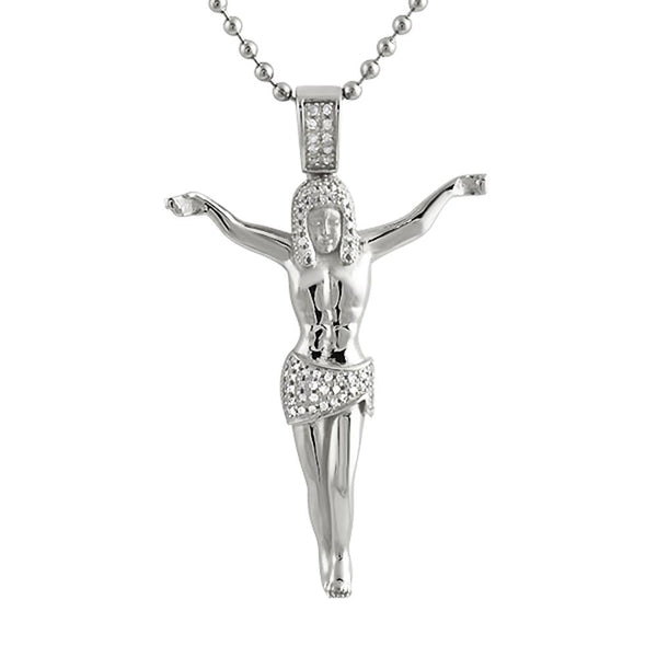 Jesus Crucifix .45cttw Diamond Pendant .925 Silver